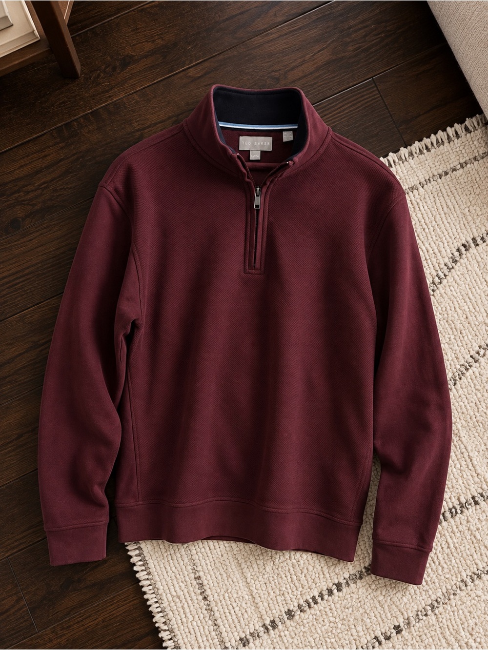 Ted Baker Men's Textured Burgundy Quarter Zip Knit Sweater